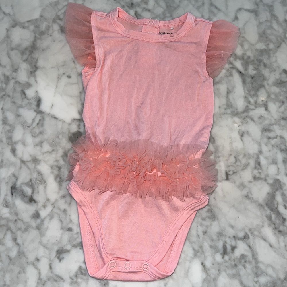POSH PEANUT STARRY PINK Tulle Sleeve Ruffled Back Bodysuit 18/24M